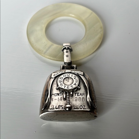 Antique Webster Sterling Silver Birth Record Baby Rattle Teething Ring - Picture 1 of 14